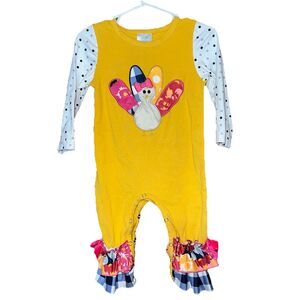 Boutique Baby Girls Thanksgiving Turkey Ruffle Romper Jumpsuit 12 Months